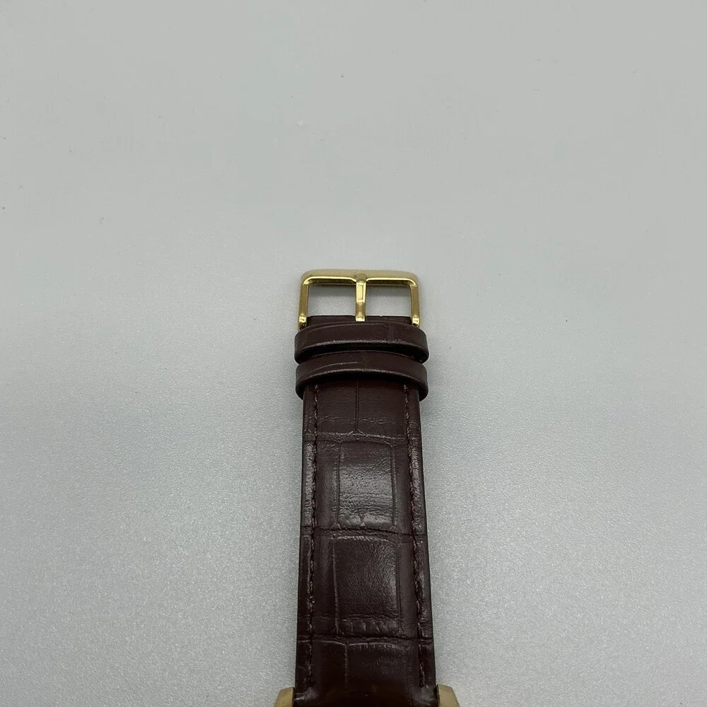 Badgley Mischka Mens Watch 44mm Brown Dial Date Gold Tone Leather Band